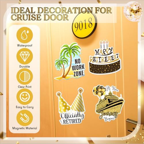 Hoteam 4 Pcs Happy Retirement Cruise Door Magnets