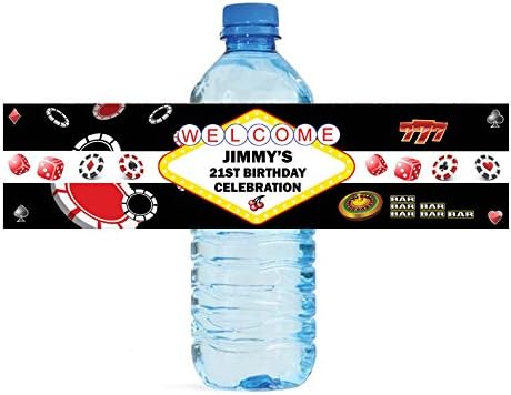 DesignThatSign Casino Theme Water Bottle Labels - 100 Labels 8x2 Inches