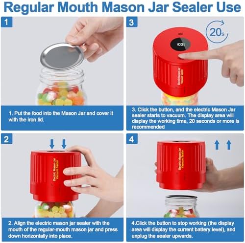 Electric Mason Jar Vacuum Sealer Kit Red