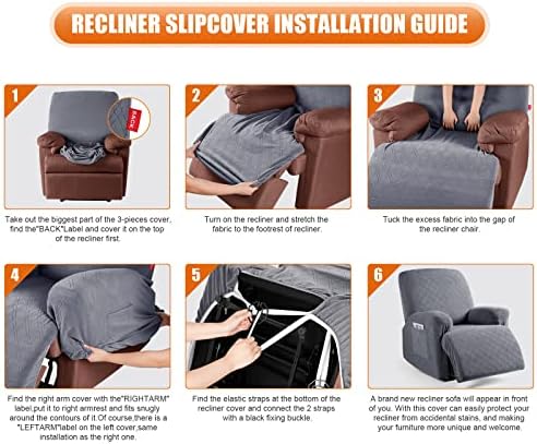 VANSOFY Recliner Chair Cover 3-Piece Set Dark Gray