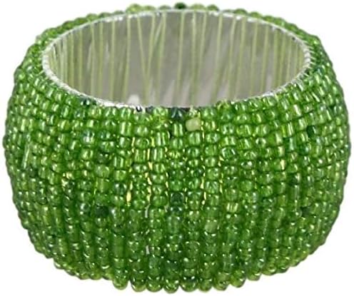 YourKart Handmade Beaded Napkin Rings Set of 6 Green