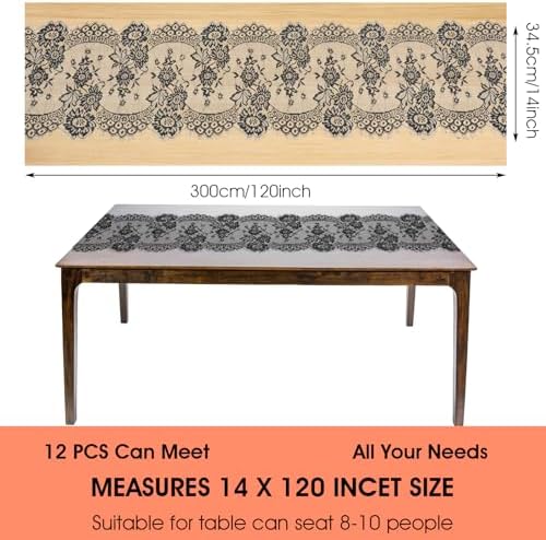 12 Pcs Black Lace Table Runners Rustic Wedding Decor