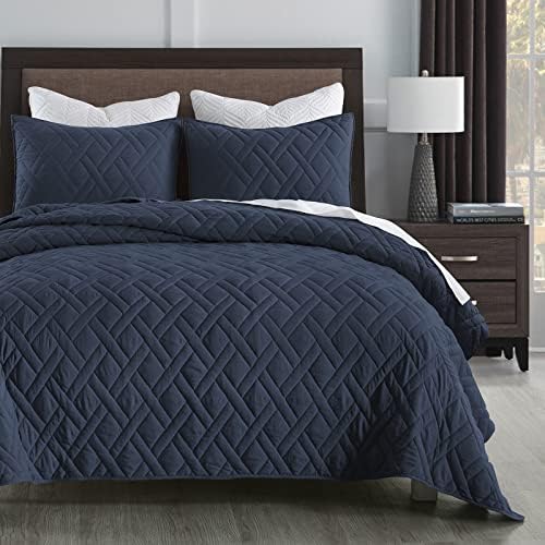 HORIMOTE HOME Queen Size Navy Blue Diamond Quilt Set