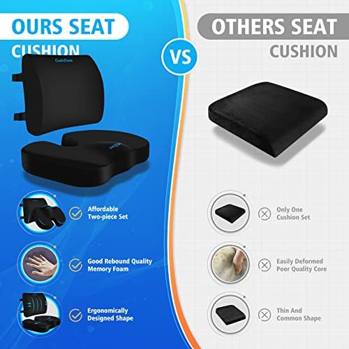 CushZone Seat Cushion with Lumbar Support and Adjustable Strap - Black