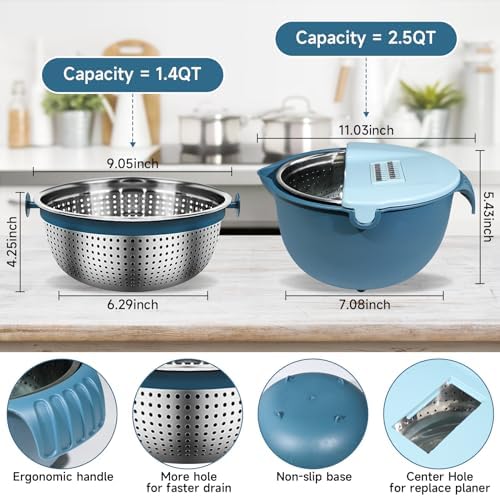 4 in 1 Colander with Mixing Bowl Set - Blue