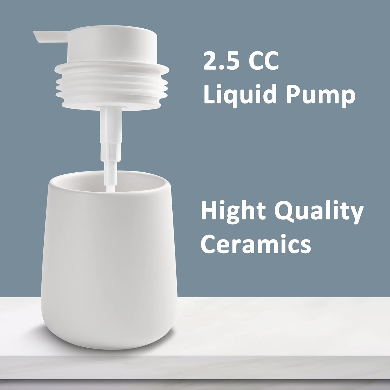 Ceramic Soap Dispenser with Easy to Press Pump 12 oz White