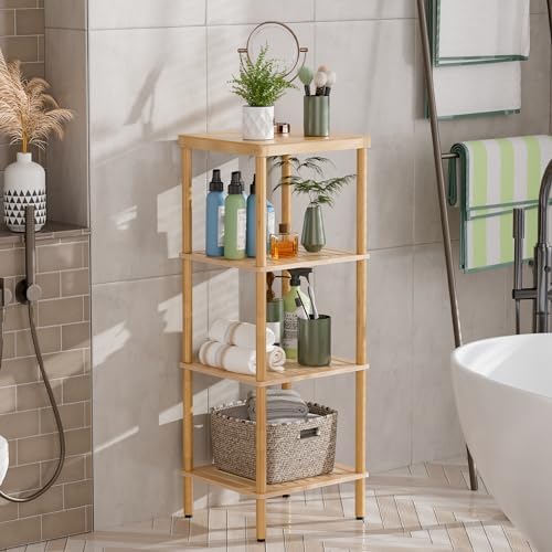 AmazerBath Bamboo 4-Tier Shelf Space Saver for Bathroom Kitchen Living Room