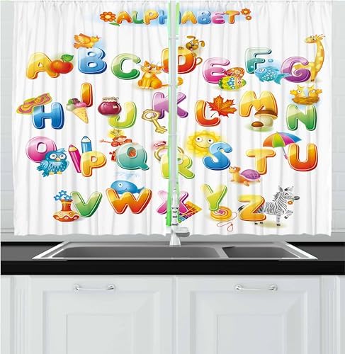 Ambesonne Alphabet Kitchen Curtains 55x36 2 Panel Set Orange