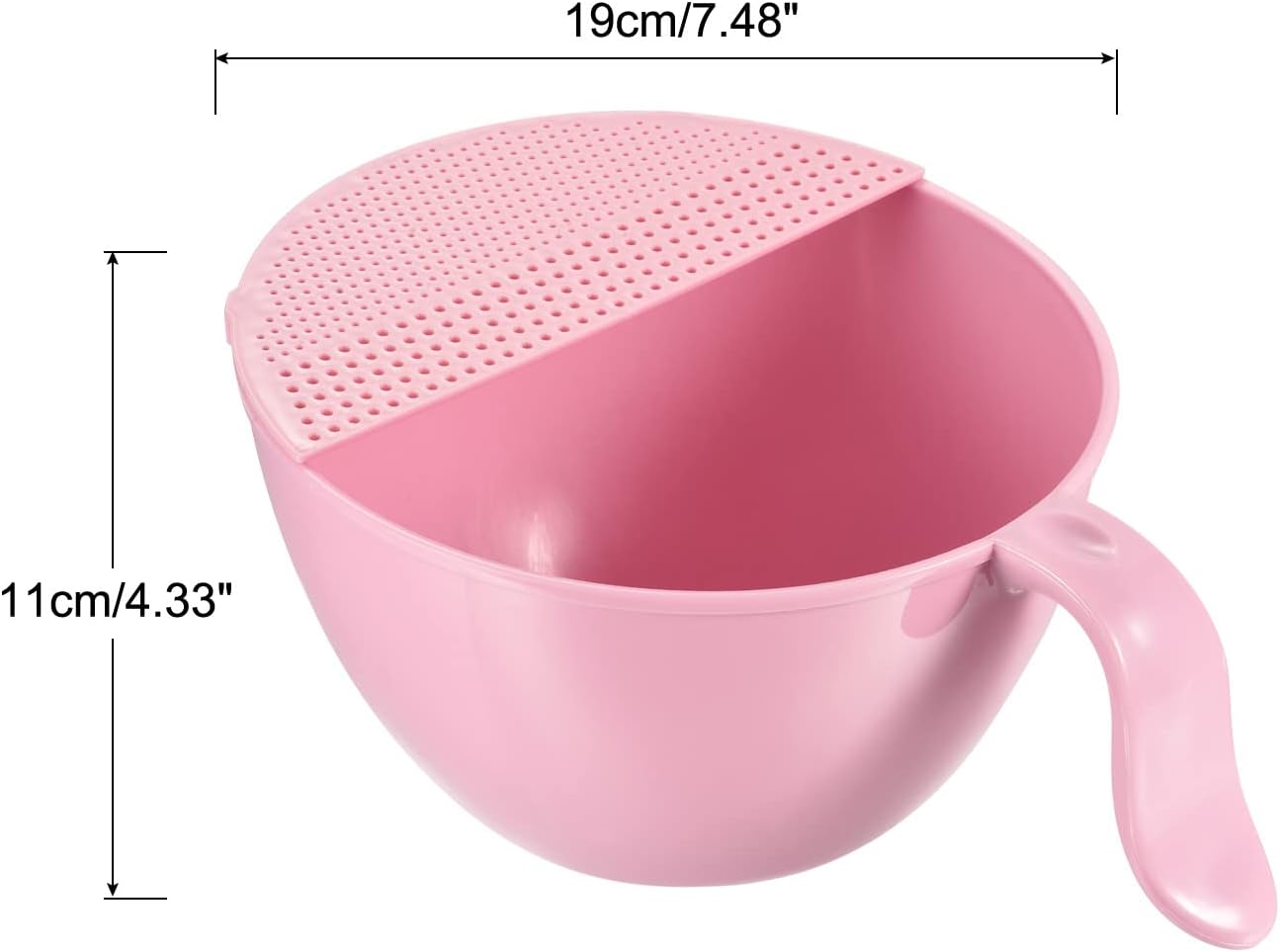 Rice Washing Bowl Set with Quick Drain and Long Handle - Pink