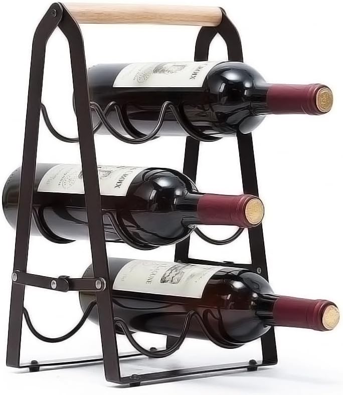 Modern 6 Bottle Black Wooden Wine Rack Stand