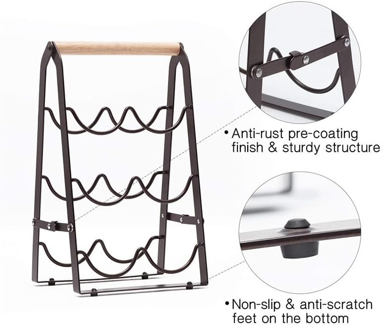 Modern 6 Bottle Black Wooden Wine Rack Stand