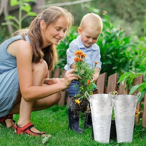 8pcs 10 Inch Silver Galvanized Flower Bucket Set
