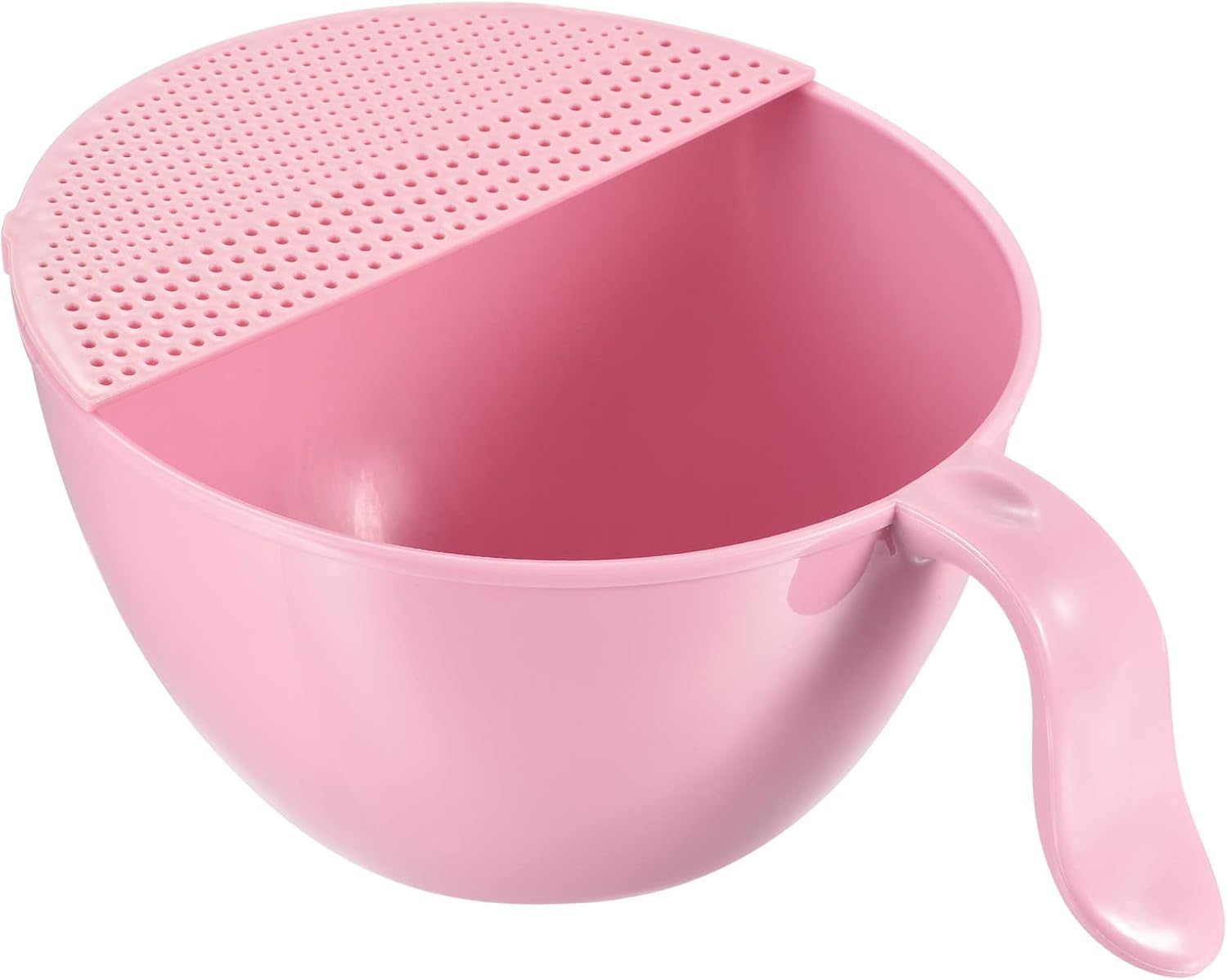 Rice Washing Bowl Set with Quick Drain and Long Handle - Pink