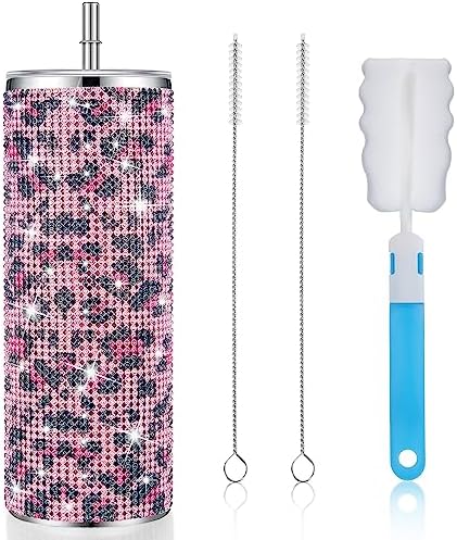 Tessco Bling Tumbler with Straw and Lid 20 oz Pink Leopard Print