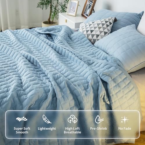 KASENTEX Quilt Set with Shams Ultra Soft Lightweight Stone-Washed Detailed Stitching