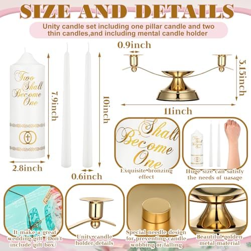 Irenare Unity Candles with Holder Set for Wedding Decor