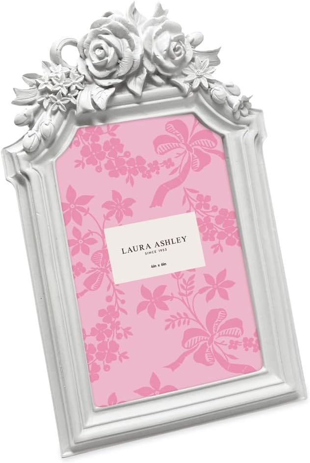 Laura Ashley 4x6 White Rosette Crown Picture Frame With Easel Hook