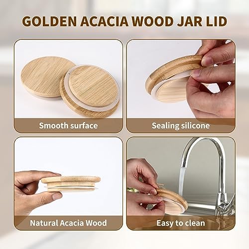 DingCo Mason Jar Lids - 8PCS Reusable Wide Mouth Wood Lids