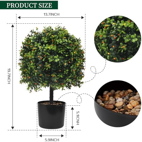 KUKKUME Artificial Boxwood Topiary with Reddish Fruit Set of 2