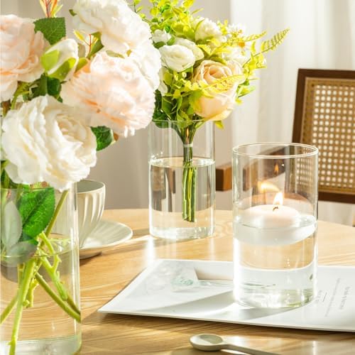 12pcs Clear Glass Cylinder Vases for Centerpieces