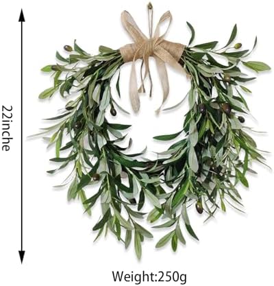 22 Inch Heart Shaped Artificial Olive Wreath - Farmhouse Style with Spring Flowers