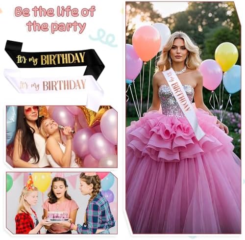 Birthday Sash 2 Packs for Women Girls Boys Party Favors