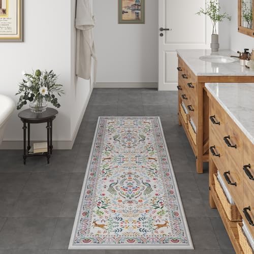 Rugcomf Washable Floral Runner Rug 26x8 Non-Slip Kitchen Entryway Carpet