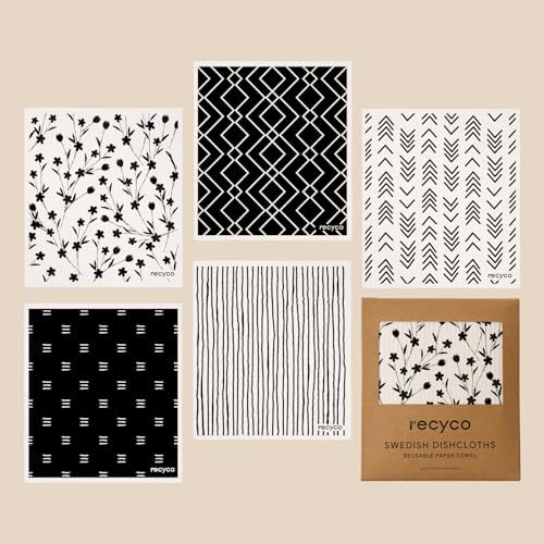 RECYCO Swedish Dishcloths 5 Pack Reusable Kitchen Wipes