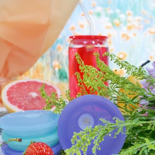 4 Pack Acrylic Lids for Glass Cups with Bamboo Lids and Straws
