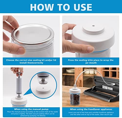 Mason Jar Vacuum Sealer Kit with Manual Pump and 5 Lids