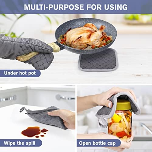 6 Pcs Oven Mitts and Pot Holders Set Grey