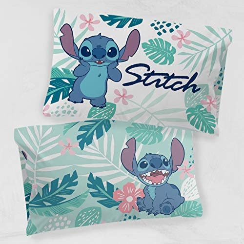 Jay Franco Disney Lilo Stitch Misty Palm Pillowcase - Double Sided Kids Bedding