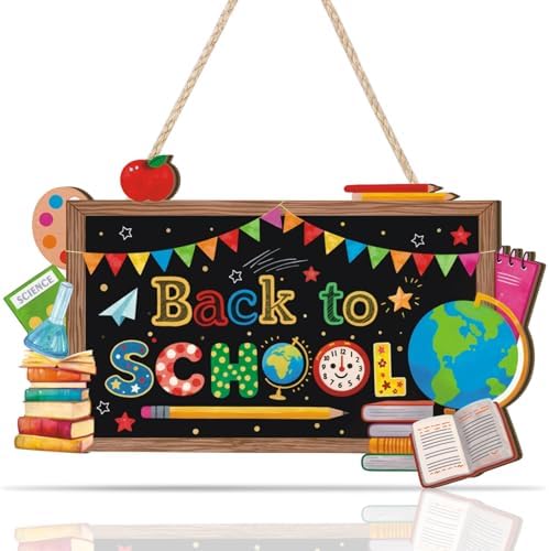 Aryroi Back to School Wood Sign with Books and Apple