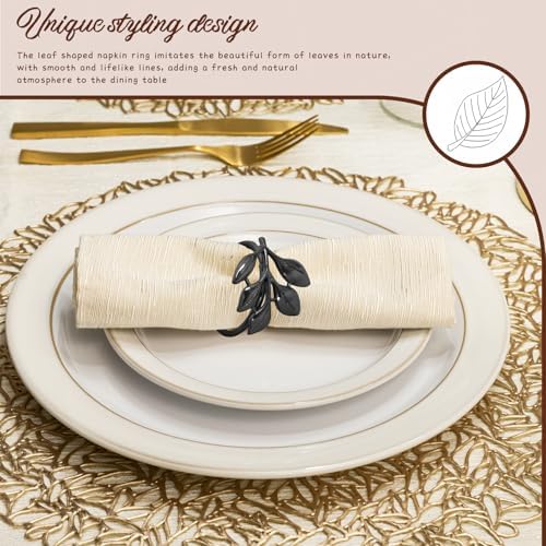 Uenhoy Leaf Napkin Rings Set of 20 Black Napkin Holders