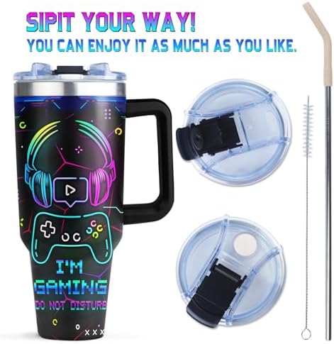 Gaming Mug for Men and Boys 40oz Tumbler with Handle and Straw