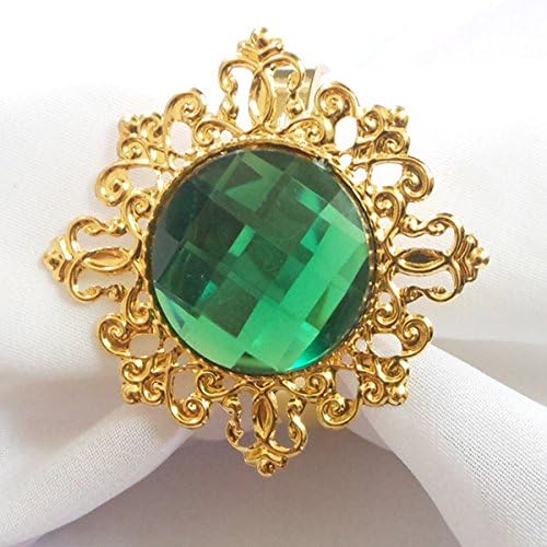 Tangpan 10pcs Gold Light Napkin Rings with Rhinestones Shiny Green