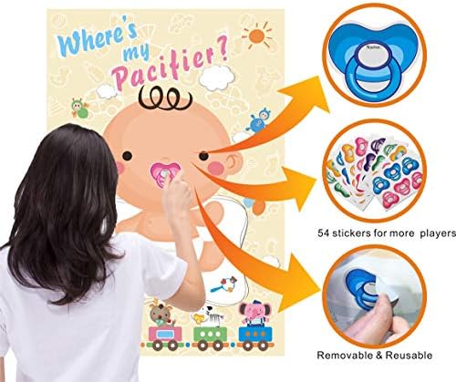 ADJOY Pacifier Pin The Baby Game - Baby Shower Party Favors