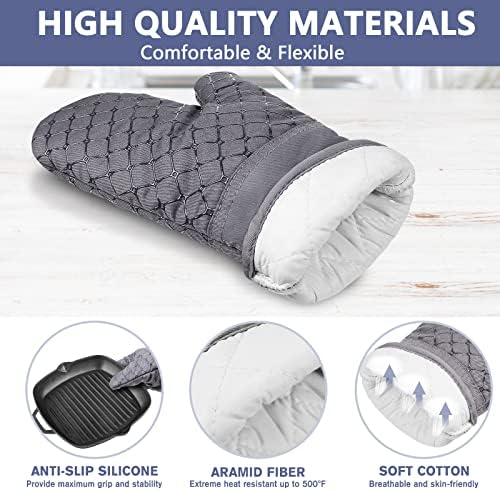 6 Pcs Oven Mitts and Pot Holders Set Grey