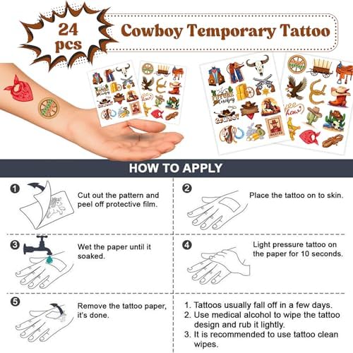 48PCS Cowboy Party Set with Slap Bracelets and Temporary Tattoos