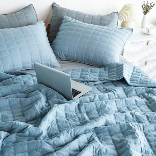 KASENTEX Quilt Set with Shams Ultra Soft Lightweight Stone-Washed Detailed Stitching