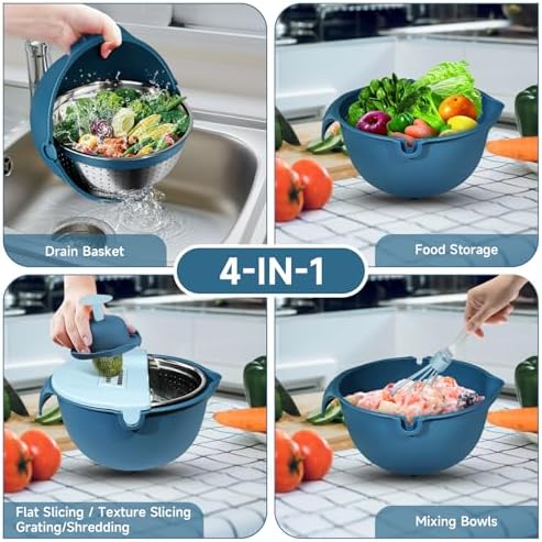 4 in 1 Colander with Mixing Bowl Set - Blue