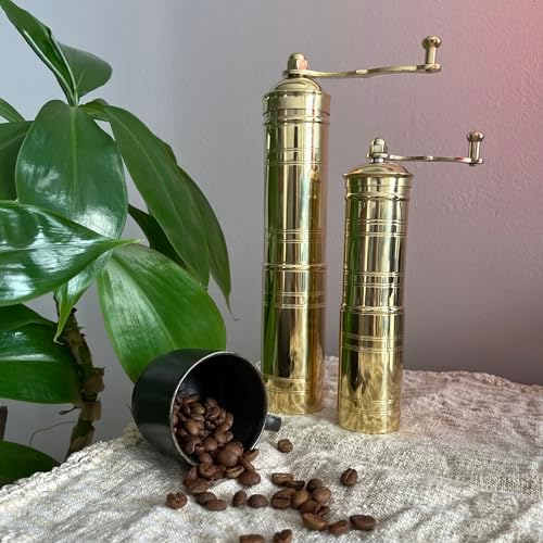 Set of Two Brass Manual Coffee Grinders with Handle
