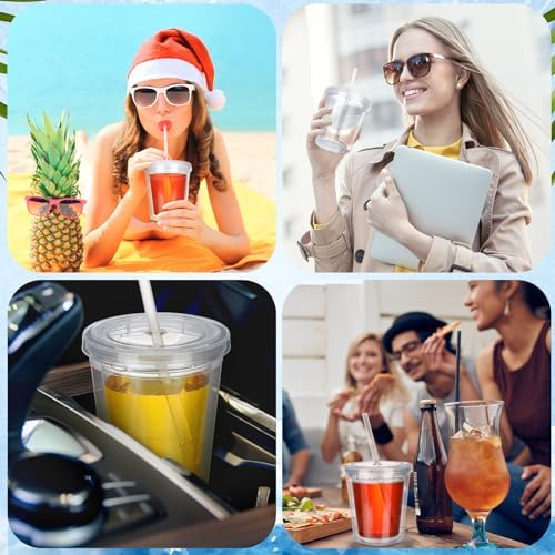 15 Pcs Clear Tumblers with Lid and Straw for Kids