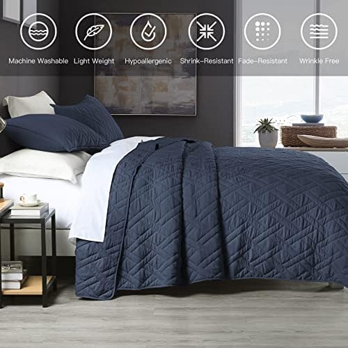 HORIMOTE HOME Queen Size Navy Blue Diamond Quilt Set