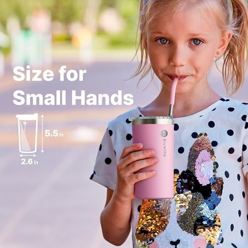 Bluwing 12 oz Double Wall Insulated Skinny Tumbler with Straw - Glitter PurplePink