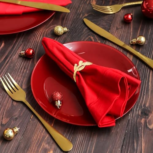 Bokon 50 Pcs Gold Napkin Rings Metal Leaf Design Holders