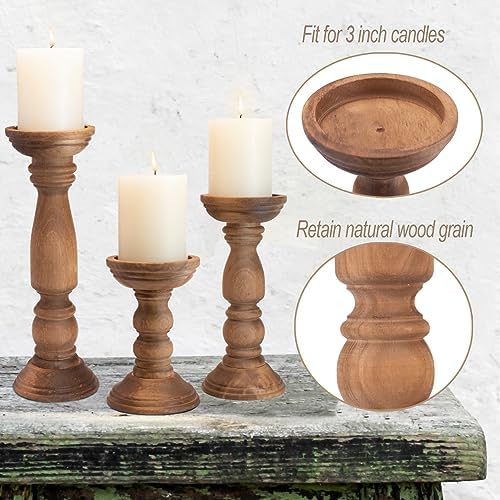 BANOMII Farmhouse Wooden Candle Holder Set of 3