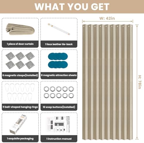 Jilron Blackout Fabric Door Curtain with Magnetic Closure