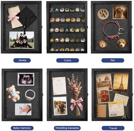 Large Jersey Frame Display Case Black Shadow Box with Slots for Keepsakes