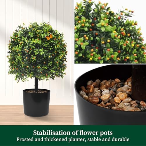 KUKKUME Artificial Boxwood Topiary with Reddish Fruit Set of 2